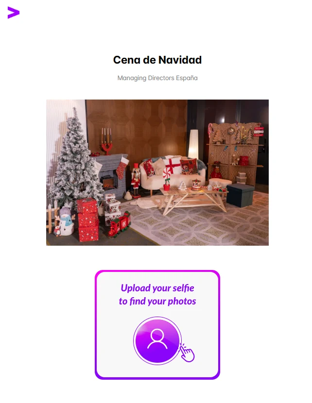 Accenture's branded Kampfire Hub for the Cena de Navidad of Managing Directors España, with the Christmas set photo and selfie-upload entry point