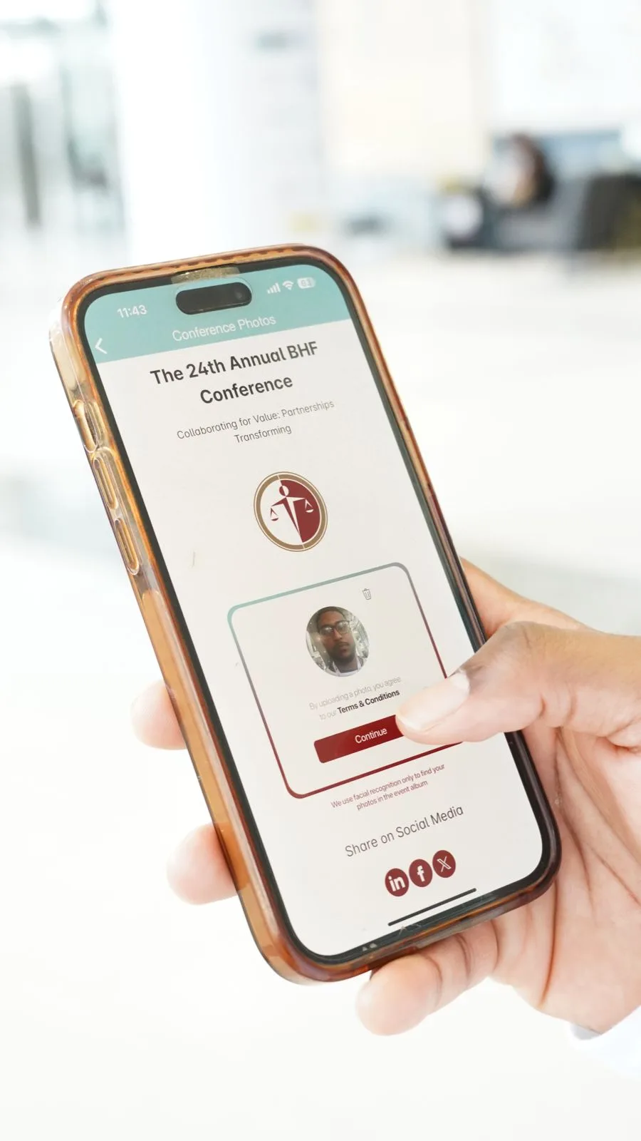 Confirming the uploaded selfie before facial recognition finds the attendee's photos