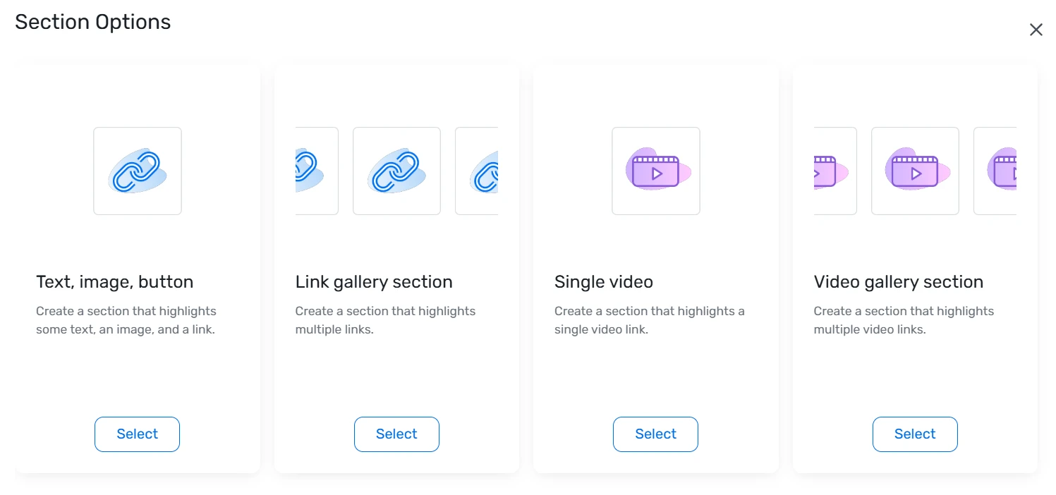 Cvent Section Options panel - selecting Text, image, button